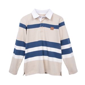 Polera Niño Manga Larga a Rayas con Cuello Camisero Arena